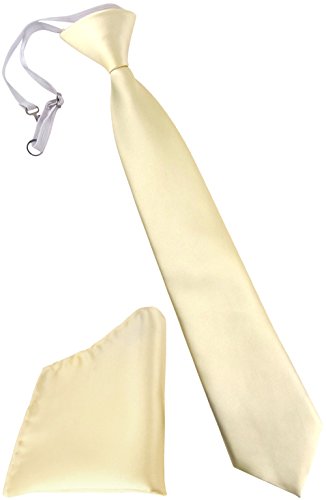 TigerTie Security Sicherheits Krawatte + Einstecktuch in beige creme Uni einfarbig - vorgebunden mit Gummizug von TigerTie
