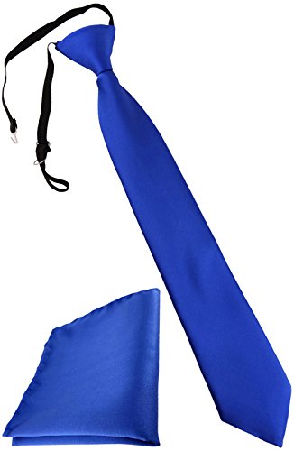 TigerTie Security Sicherheits Krawatte + Einstecktuch in blau royal Uni einfarbig - vorgebunden mit Gummizug von TigerTie