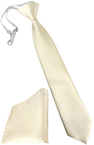 TigerTie Security Sicherheits Krawatte + Einstecktuch in creme Uni einfarbig - vorgebunden mit Gummizug von TigerTie