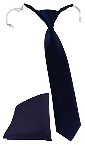 TigerTie Security Sicherheits Krawatte + Einstecktuch in marine einfarbig Uni - vorgebunden mit Gummizug von TigerTie