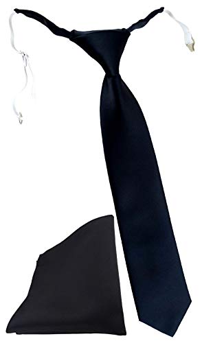TigerTie Security Sicherheits Krawatte + Einstecktuch in schwarz einfarbig Uni - vorgebunden mit Gummizug von TigerTie