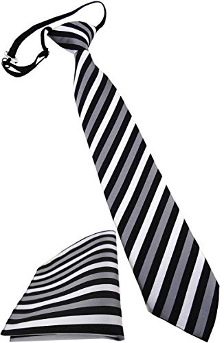 TigerTie Security Sicherheits Krawatte + Einstecktuch in silber grau schwarz gestreift - vorgebunden mit Gummizug von TigerTie