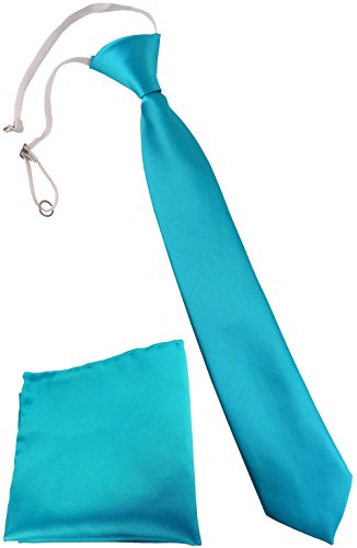 TigerTie Security Sicherheits Krawatte + Einstecktuch in türkis Uni einfarbig - vorgebunden mit Gummizug von TigerTie