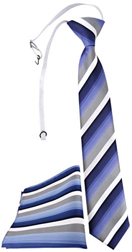 TigerTie Security Sicherheits Krawatte Einstecktuch in blau dunkelblau grau weiss gestreift - vorgebunden mit Gummizug von TigerTie