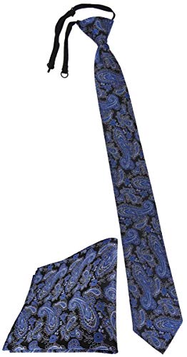 TigerTie Security Sicherheits Krawatte Einstecktuch in blau schwarz silber Paisley gemustert - vorgebunden mit Gummizug in schwarz von TigerTie