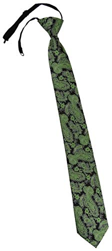 TigerTie Security Sicherheits Krawatte in grün schwarz silber Paisley gemustert - vorgebunden mit Gummizug von TigerTie
