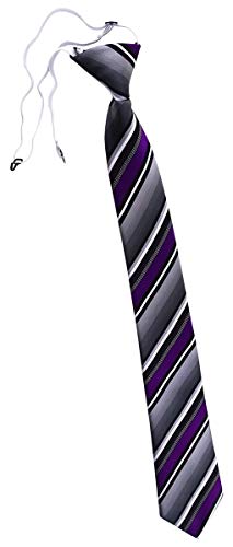 TigerTie Security Sicherheits Krawatte in lila silber grau weiss gestreift - vorgebunden mit Gummizug von TigerTie