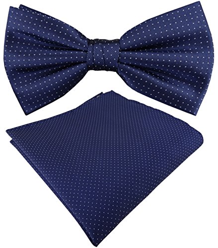 TigerTie Seidenfliege + Einstecktuch in marine dunkelblau in silber gepunktet - 100% Seide von TigerTie