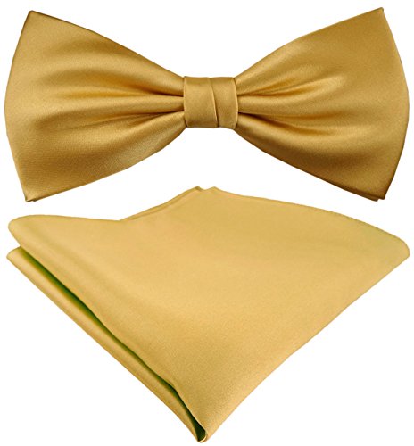 TigerTie Seidenfliege Satin Einstecktuch in Uni gold hellgold - 100% reine Seide von TigerTie