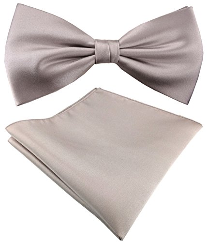 TigerTie Seidenfliege Satin Einstecktuch in Uni grau silber - 100% reine Seide von TigerTie