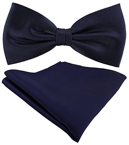 TigerTie Seidenfliege Satin Einstecktuch in Uni marine - 100% reine Seide von TigerTie