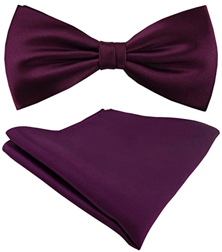 TigerTie Seidenfliege Satin Einstecktuch in Uni pflaume - 100% reine Seide von TigerTie