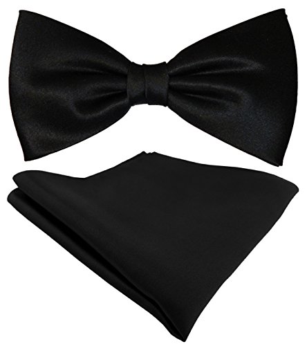 TigerTie Seidenfliege Satin Einstecktuch in Uni schwarz - 100% reine Seide von TigerTie