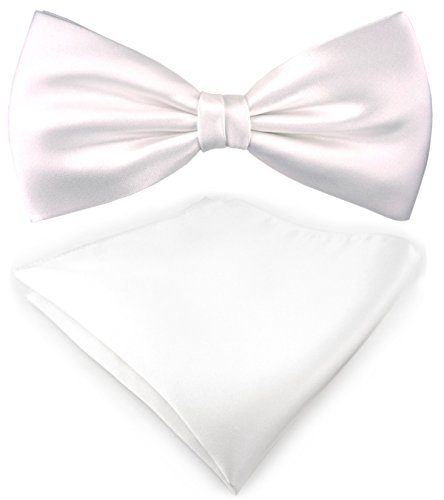 TigerTie Seidenfliege Satin Einstecktuch in Uni weiss - 100% reine Seide von TigerTie