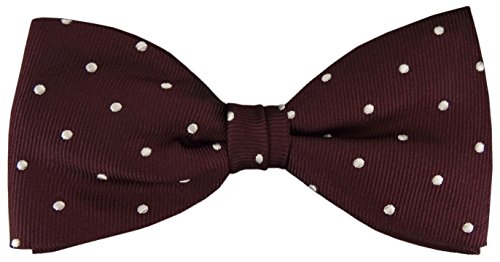 TigerTie Seidenfliege in dunkles weinrot silber gepunktet mit feiner Längsstreifen Rippe - Fliege 100% pure Seide + Aufbewahrungsbox von TigerTie