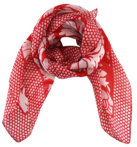 TigerTie - Seidenhalstuch in rot weissgrau geblümt gemustert - Gr. 100 x 100 cm von TigerTie