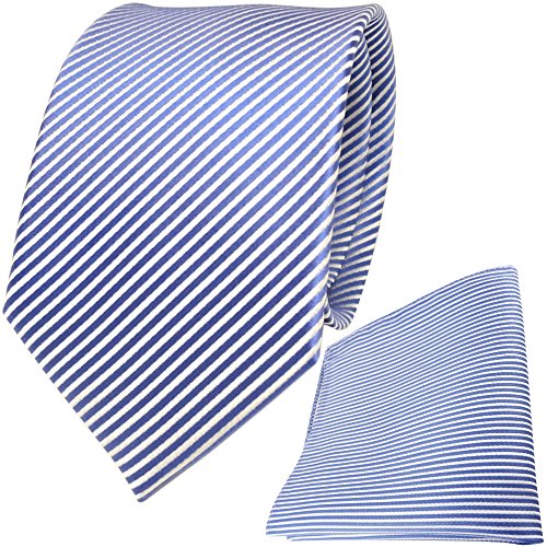 TigerTie Seidenkrawatte + Seideneinstecktuch in blau fernblau weiß gestreift TigerTie Seidenkrawatte + Seideneinstecktuch in blau fernblau weiß gestreift von TigerTie