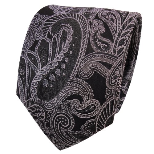 TigerTie Seidenkrawatte anthrazit schwarz grau Paisley - Krawatte Seide von TigerTie