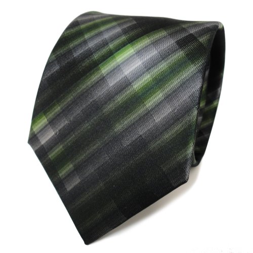 TigerTie Seidenkrawatte grün anthrazit grau schwarz gemustert - Krawatte Seide Silk von TigerTie