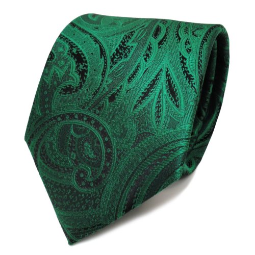 TigerTie Seidenkrawatte grün smaragdgrün schwarz Paisley - Krawatte Seide Tie von TigerTie