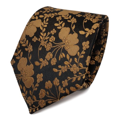 TigerTie Seidenkrawatte in gold schwarz gemustert - Krawatte Seide Tie Binder von TigerTie