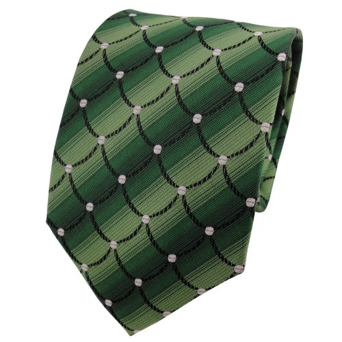 TigerTie Seidenkrawatte in grün maigrün schwarz silber gemustert - Krawatte Seide von TigerTie