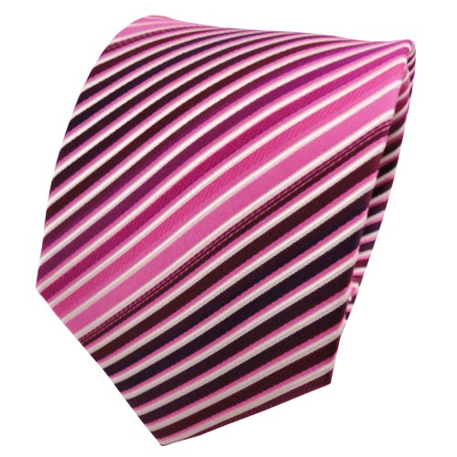 TigerTie Designer Seidenkrawatte in magenta fuchsia rosa pink weiß gestreift von TigerTie