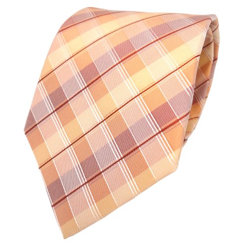 TigerTie Seidenkrawatte orange gelb rot silber kariert - Krawatte Seide Silk von TigerTie