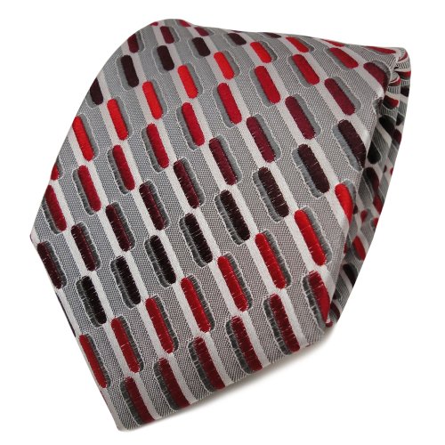 TigerTie Seidenkrawatte rot bordeaux weinrot grau silber gemustert - Krawatte von TigerTie
