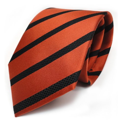TigerTie Seidenkrawatte rotorange orange braun schwarz gestreift - Krawatte Seide von TigerTie