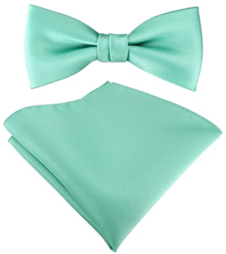 TigerTie - Set Kleinkinder Baby Fliege in grün mint Uni - Gr. 29 bis 40 cm Halsumfang verstellbar + Einstecktuch + Aufbewahrungsbox von TigerTie