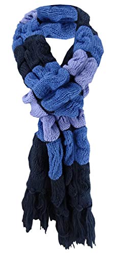 TigerTie Strickschal in blau marine flieder gemustert mit Fransen - Schalgröße 30 x 220 cm von TigerTie