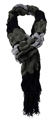TigerTie Strickschal in grau anthrazit schwarz gemustert mit Fransen - Schalgröße 30 x 220 cm von TigerTie