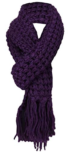 TigerTie Strickschal in violett lila dunkellila einfarbig mit langen Fransen - Schalgröße 30 x 220 cm von TigerTie