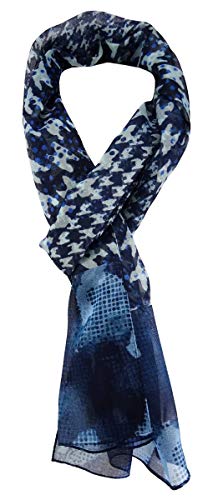 TigerTie Unisex Chiffon Schal in blau marine grau schwarz gemustert - Gr. 160 cm x 36 cm von TigerTie