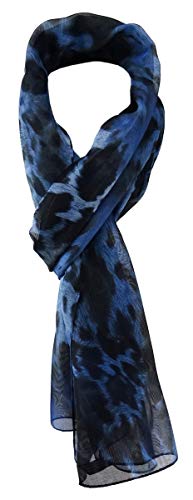 TigerTie Unisex Chiffon Schal in blau marine royal schwarz Leoparden Muster - Gr. 160 cm x 36 cm von TigerTie