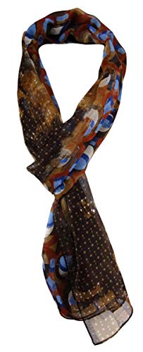 TigerTie Unisex Chiffon Schal in braun blau grau beige gemustert - Gr. 160 cm x 36 cm von TigerTie