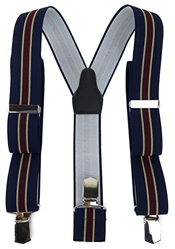 TigerTie Unisex Hosenträger in Y-Form mit 3 extra starken Clips - Farbe in weinrot dunkelblau beige gestreift - hochwertige Verarbeitung - Breite 35 mm von TigerTie