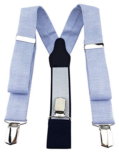 TigerTie Unisex Hosenträger Pique in blau-weiss uni gemustert - Y-Form mit 3 extra starken Clips - verstellbar 82 bis 130 cm von TigerTie