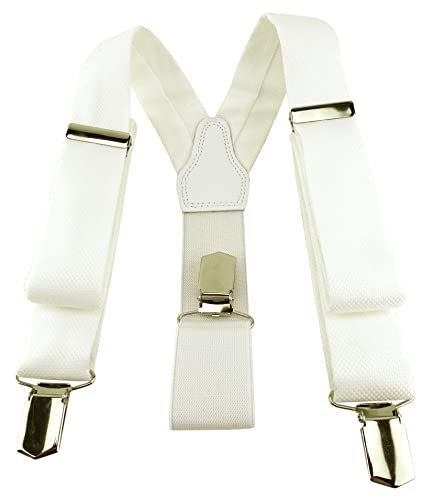 TigerTie Unisex Hosenträger Pique in creme uni gemustert - Y-Form mit 3 extra starken Clips - verstellbar 82 bis 130 cm von TigerTie