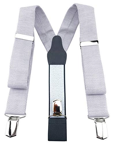 TigerTie Unisex Hosenträger Pique in hellgrau-weiss uni gemustert - Y-Form mit 3 extra starken Clips - verstellbar 82 bis 130 cm von TigerTie