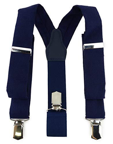 TigerTie Unisex Hosenträger Pique marine uni gemustert - Y-Form mit 3 extra starken Clips - verstellbar 82 bis 130 cm von TigerTie