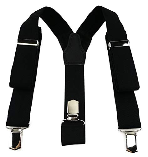 TigerTie Unisex Hosenträger Pique schwarz uni gemustert - Y-Form mit 3 extra starken Clips - verstellbar 82 bis 130 cm von TigerTie