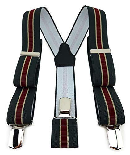 TigerTie Unisex Hosenträger in Y-Form mit 3 extra starken Clips - Farbe in anthrazit bordeaux beige gestreift - hochwertige Verarbeitung - Breite 35 mm von TigerTie