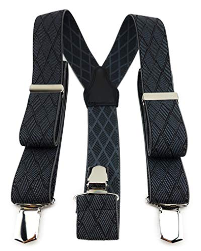 TigerTie Unisex Hosenträger in Y-Form mit 3 extra starken Clips - Farbe in anthrazit dunkelgrau kariert - hochwertige Verarbeitung - Breite 35 mm von TigerTie