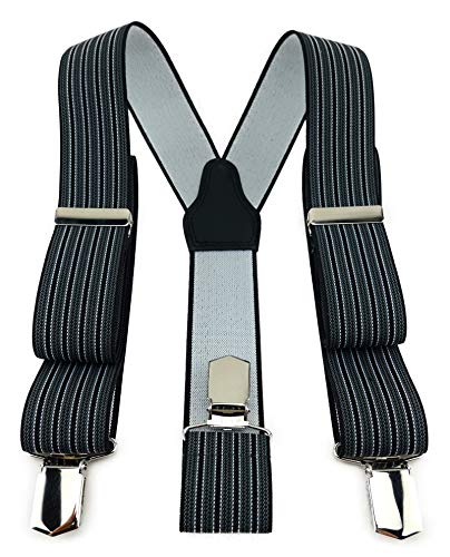 TigerTie Unisex Hosenträger in Y-Form mit 3 extra starken Clips - Farbe in anthrazit schwarz silber gestreift - hochwertige Verarbeitung - Breite 35 mm von TigerTie