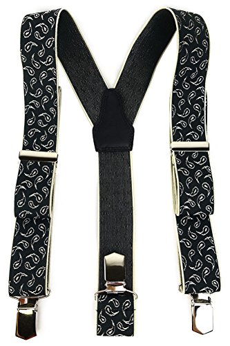 TigerTie Unisex Hosenträger in Y-Form mit 3 extra starken Clips - Farbe in anthrazit silber creme Paisley gemustert - hochwertige Verarbeitung - Breite 35 mm von TigerTie