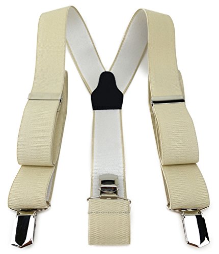 TigerTie Unisex Hosenträger in Y-Form mit 3 extra starken Clips - Farbe in beige einfarbig Uni - hochwertige Verarbeitung - Breite 35 mm von TigerTie