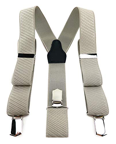 TigerTie Unisex Hosenträger in Y-Form mit 3 extra starken Clips - Farbe in beige einfarbig gestreift - hochwertige Verarbeitung - Breite 35 mm von TigerTie