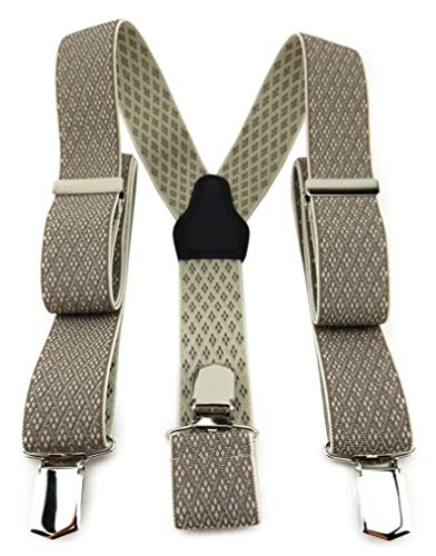 TigerTie Unisex Hosenträger in Y-Form mit 3 extra starken Clips - Farbe in beige hellbraun gemustert - hochwertige Verarbeitung - Breite 35 mm von TigerTie